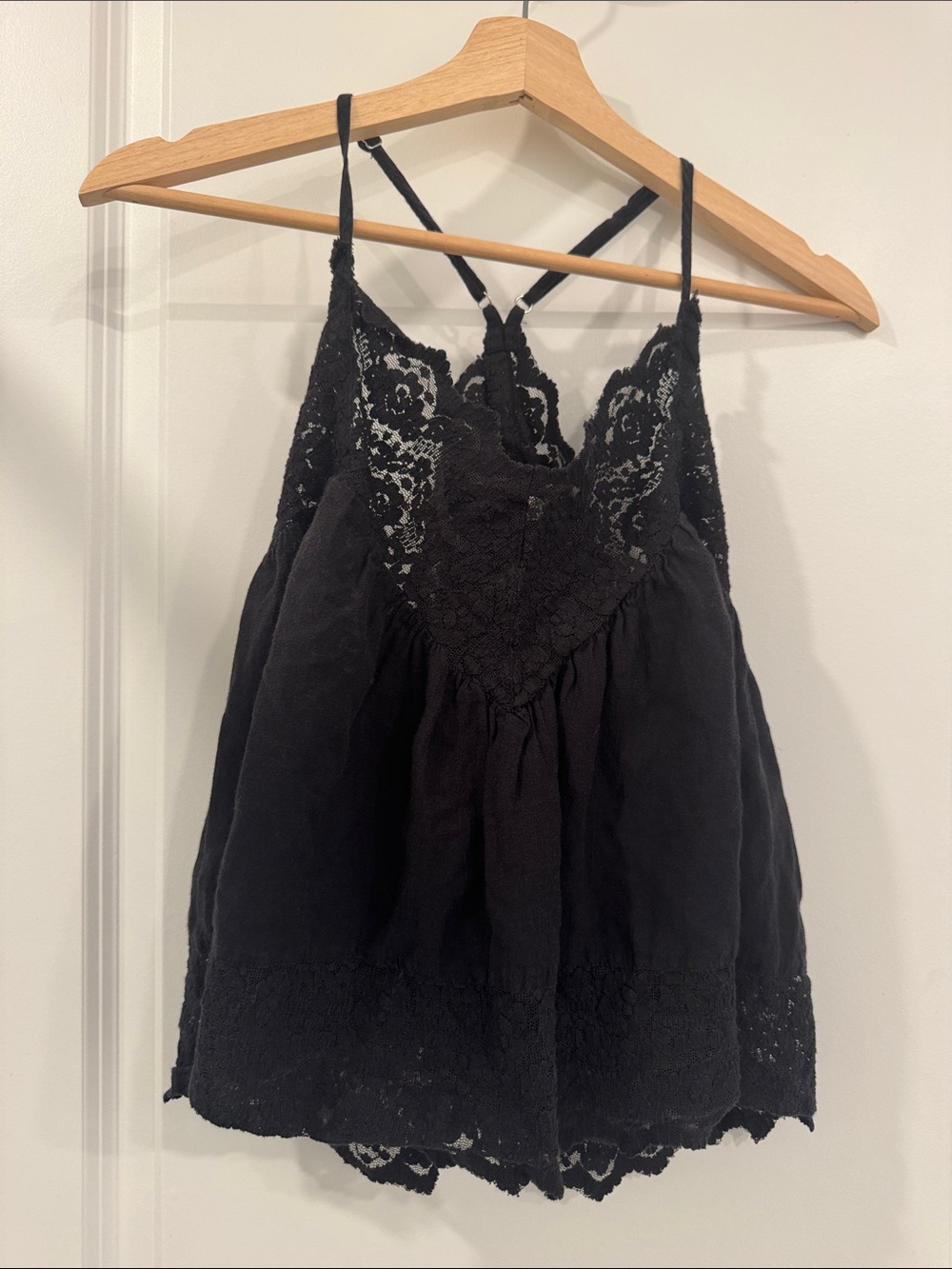 Free People Fiona Black Lace-Detail Spaghetti Strap Tank